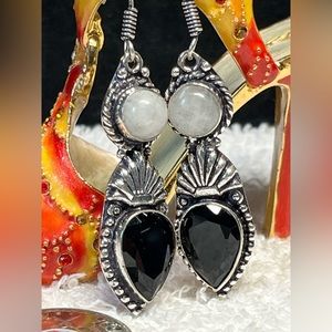 Artisan genuine moonstone -created onyx and sterling earrings New